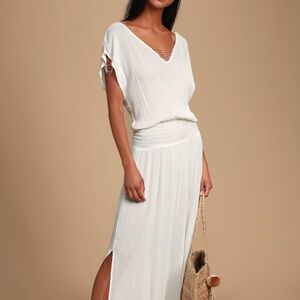 Lulus La Ola White Beaded Sheer Maxi Swim Cover-up - Size S